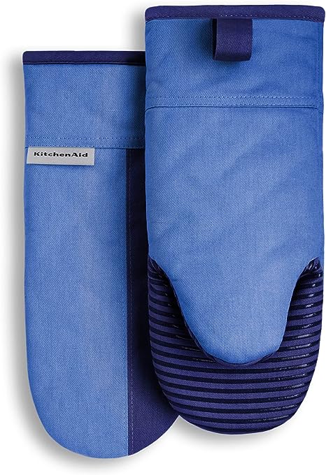 KitchenAid Beacon Two-Tone Non-Slip Oven Mitt Set, Blue Corn/Cobalt, 5.75"x13", 2 Piece