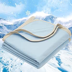 PHF Double Cooling Blanket for Hot Sleepers Queen Size, Arc-Chill Q-Max&gt;0.5 with Double Cooling, Summer Blanket Absorbs Heat to Keep Cool All Night for Night Sweats (Ice Blue, 90''x90'')