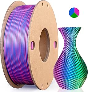 Silk PLA 3D Printer Filament Triple Color Silk PLA Filament 1.75mm 3D Printing Filament Fit Most FDM Printers, 250g Spool(0.55lbs), 3 in 1 Color Rose Red Dark Blue Green