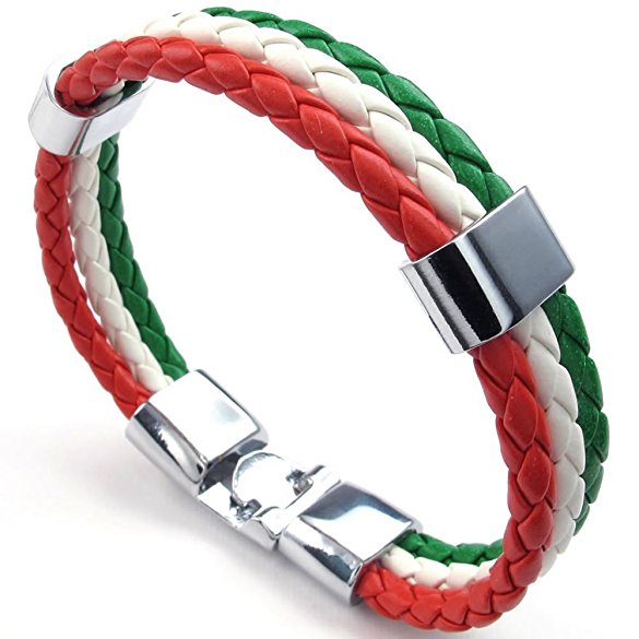 KONOV Mens Feather Bracelet, Italy Flag Italian Banner Cuff Bangle, Red White Green, 8" 8.5" 9"