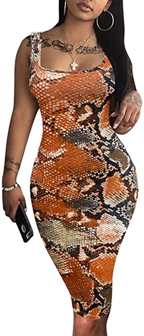 LAGSHIAN Women's Sexy Bodycon Tank Dress Sleeveless Basic Midi Club Dresses