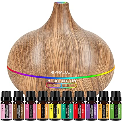 Ultimate Aromatherapy Diffuser 550ml & Essential Oil Set - Ultrasonic Diffuser & Top 10 Essential Oils - with 4 Timer & 15 Ambient Light Settings - Bedroom Vaporizer Cool Mist Humidifier