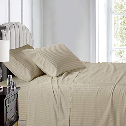 Royal Hotel Stripe Sheets - Top Split-King: Adjustable King Bed Sheets - 4PC Bed Sheet Set - 100% Cotton - 600 Thread Count - Deep Pocket, Top Split King, Tan