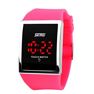 SKMEI Touch Screen Digital LED Waterproof Boys Girls Sport Casual Wrist Watches (Rose Red)