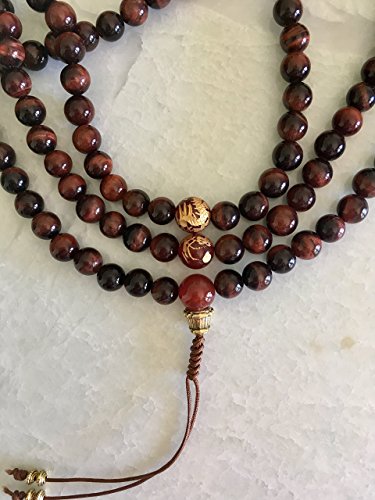 Red Tiger Eye Mala with Dragon Beads / Handmade Mala 108 Mala Beads / Meditation / Buddhist Father / USA Seller / Prayer Beads