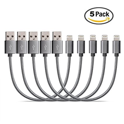 Short Lightning Cable with Ultra Slim Connector [5 Pack 8 inch], VOKOO Nylon Braided iPhone Charging Cable for iPhone X / 8 / 8 Plus / 7 / 7 Plus / 6 / 6 Plus / 5S - Gray