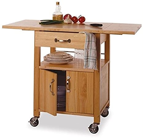 Pemberly Row Butcher Block Kitchen Cart with Drop Leaf in Natural Finish