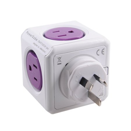 PowerCube Rewirable with 5 Outlets Wall Adapter Power Strip with 4 Plus Sockets, Orchid Purple