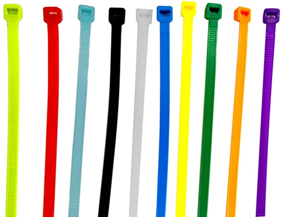 Nylon Cable Ties Heavy Duty Zip Ties with Self-Locking 10 Colors on Ethernet UV Black Zip (8'' 200pcs)