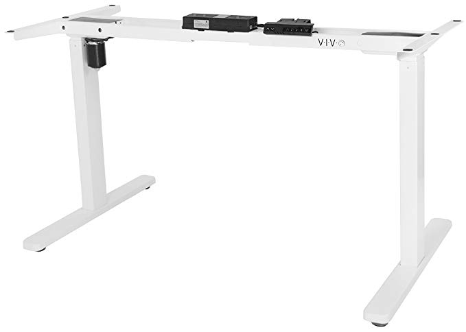 VIVO White Electric Single Motor Stand Up Desk Frame (Frame Only) | Ergonomic Height Adjustable Workstation Base, Standing Desk Legs (DESK-V110EW)