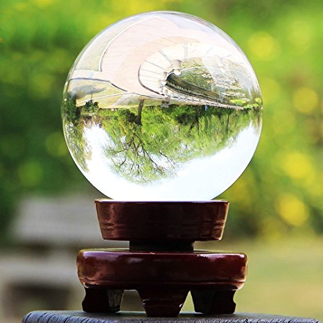 Sumnacon Crystal Sphere Ball, Decor Photography Ball, Clear Contact Juggling Ball, Magic Crystal Healing Ball for Meditation Divination & Interpretation with Wooden Stand and Gift Box(80mm / 3.15 in)