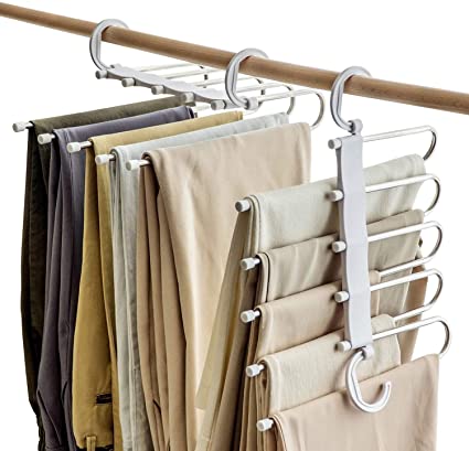 ZOBER 5 in 1 Stainless Steel Foldable Hangers for Clothes Hanging Multi-Layer Multi Purpose Pant Hangers for Wardrobe Magic Foldable Hanger Clothes Hanger Multipurpose Hanger Organizer(Pack of 2)