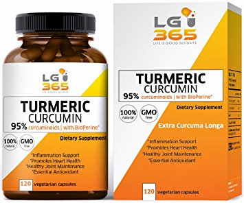 LG 365 Turmeric Curcumin with 95% Curcuma, Black Pepper and Bioperine, 1300mg/d, 120 Capsules, 2 Month Supply