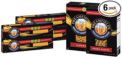 Dreamfields Pasta Healthy Carb Living Variety Six Pack (4 - 13.5 Oz Boxes Spaghetti, 1-13.25 Oz. Box Elbows, 1-13.25 Oz. Box Penne Rigate)