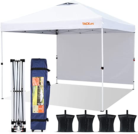 Canopy Tent, TACKLIFE 10×10ft Outdoor Lightweight Instant Pop up Canopy with Attached Sidewalls, Wind Vent, Carrying Bag - White - TLZP01HD