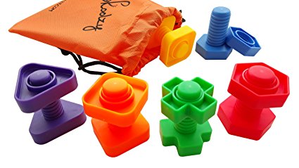 Jumbo Nuts and Bolts Set with Tote 12 Pc by Skoolzy - Occupational Therapy - Matching Fine Motor Toy for Toddlers Preschoolers - Free Activity Download