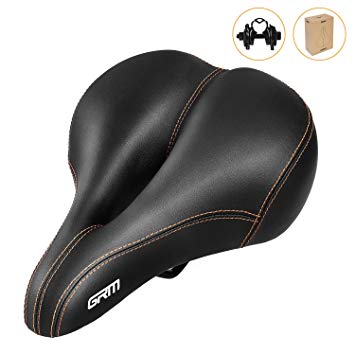 GRM Comfortable Men Women Bike Seat, Bicycle Saddle with Dual Spring Suspension,Soft Memory Foam,Wear-Resistant PVC Leather, Breathable Waterproof Design for Exercise Bike and Outdoor Bikes