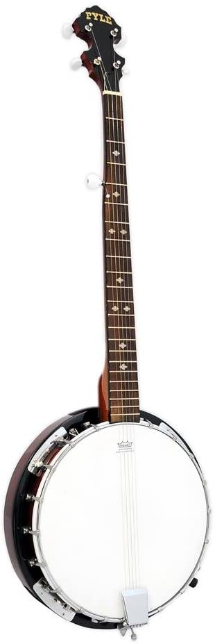 5-String Geared Tunable Banjo with White Jade Tune Pegs & Rosewood Fretboard Polished Rich Wood Finish Maplewood Bridge Stand & Truss Rod Adjustment Tool- Pyle PBJ60