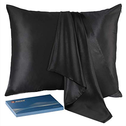 J JIMOO Natural Silk Pillowcase,for Hair and Skin with Hidden Zipper,22 Momme,600 Thread Count 100% Mulberry Silk (King 20''×36'', Black, 1 Piece)