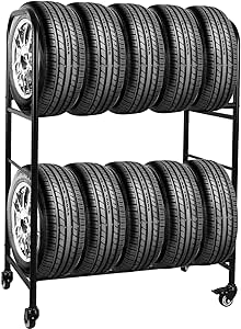 ExGizmo Rolling Tire Rack,56x44x20inch Metal Tire Storage Rack,Adjustable Pushable Tire Stand,Mobile Tire Storage Shelf Cart with 4 Wheel