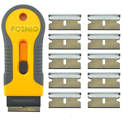 FOSHIO Plastic Retractable Razor Blade Scraper for Glass Adhesive Removing with 10pcs Extra Spare Blades, Professional Window Tint Vinyl Wrapping Tools