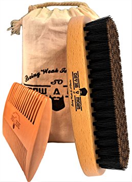 Grow a Beard Boar Bristle Brush Bamboo & Dual Action Comb Set for Men