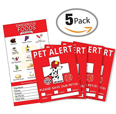 Pet Alert Sticker - "5 x 4" inches - Toxic Food for Pets - Pet Safety - Pet Alert - Pet Rescue Sticker - Warning Pet Inside - Pet Alert Window Cling - Dog Cat Bird Rescue Sticker - Save Our Pets