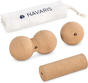 Navaris Faszien Set mehrteilig aus Kork - Mini Peanut Duo Massageball Faszienball - Rücken Wirbel Nacken Yoga - Duoball Massage Bälle hart