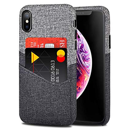 VEGO Wallet Case for iPhone Xs iPhone X, Card Pocket Case with Card Slot Holder, Non-Slip Twill Canvas Style Synthetic Leather Ultra Slim Excellent Grip, Soft Fiber Cloth Lining Compatible iPhone Xs