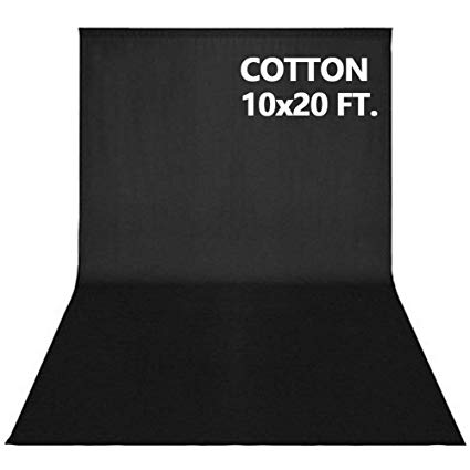 10x20FT Photography Video Studio Background 100% Pure Cotton Muslin Collapsible Photo Backdrop - Black