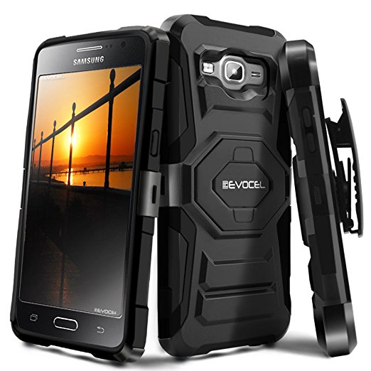 Evocel® Galaxy J3 / Galaxy Amp Prime [New Generation] Rugged Holster Dual Layer Case [Kickstand][Belt Swivel Clip] For Samsung Galaxy J3 / Galaxy Amp Prime, Black (EVO-SAMJ3-XX01)