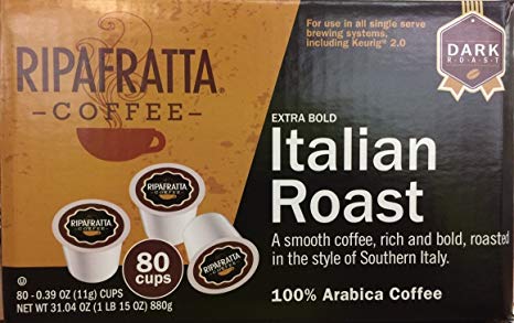 Ripafratta Italian Roast Coffee Single Serve K-cup, 80 Count (Compatible with 2.0 Keurig Brewers)