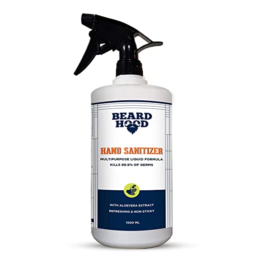 Beardhood Hand Sanitizer Spray, With 80% Alcohol (1000ml), Multipurpose Instant Hand Rub and Surface Disinfectant, 1000 ml