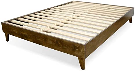 eLuxurySupply Wood Bed Frame - 100% North American Pine - Solid Mattress Platform Foundation w/Pressed Pine Slats - Easy Assembly - King
