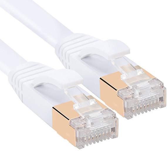 Cat 7 Ethernet Cable 50 feet,Cat7 Network Cable Flat Gigabit LAN Network Patch Cord High Speed RJ45 for Switch,Router, Modem, Patch Panel, PC, PS3, PS4, and More.(50FT(15M), White)