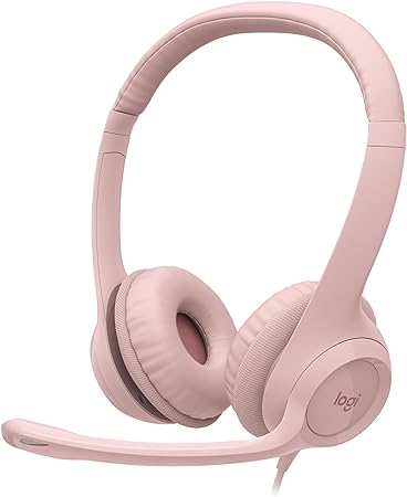 Logitech H390 Wired Headset for PC/Laptop, Stereo Headphones with Noise Cancelling Microphone, USB-A, in-Line Controls for Video Meetings, Music, Gaming and Beyond - Rose