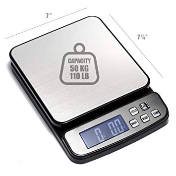 110 lb (50 kg) Digital Postal Scale, Piece Counting, Stainless Steel Platform, Backlit LCD, AC Adapter, Multiple Weight Unit, Capacity: Max 50 kg (110 lb), Min 5 g (0.2 oz), Readability: 1 g (0.03 oz)