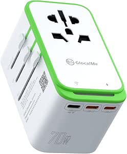 GlocalMe RoamPlug Universal Travel Adapter with 4G WiFi Mobile Hotspot and US 8GB Data, All-in-One International Power Plug Adaptor, 4 USB Ports and Max 70W Output for EU UK AUS