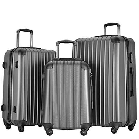 Resena Vertical Stripes 3 Pieces Luggage Sets with Spinner Wheels Lightweight Carry On Suitcase Bags (Gray)