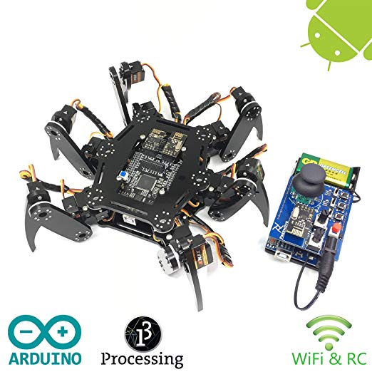 Freenove Hexapod Robot Kit with Remote Control | Arduino Based Project | Raspberry Pi | Spider Walking Crawling 6 Legged | Detailed Tutorial | Android APP | Wi-Fi Wireless RC 2.4G Servo