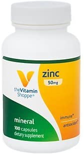 Zinc 50mg Supports Healthy Immune Function Eye Health, Highly Absorbable, Antioxidant Supplement Daily Serving, Gluten Dairy Free (100 Capsules) by The Vitamin Shoppe