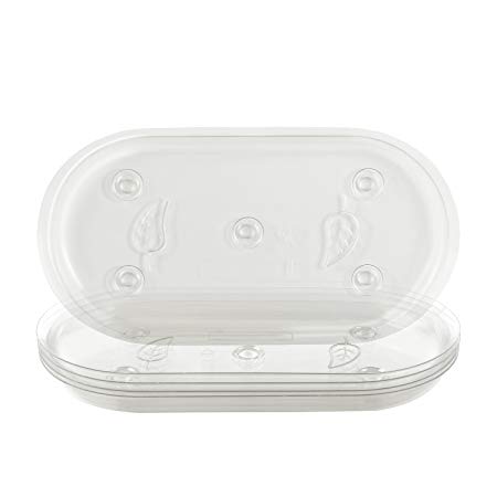 Idyllize Oval 5 Pieces of 12 by 6 1/4 Inches Clear Plastic Heavy Duty Plant Saucer Drip Trays for pots, Window Sills and Window Shelf (12'' x 6.25'')