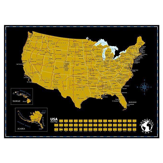 Scratch Off Map of The United States of America with State Flags on Black Background. US Scratch Travel Map Perfect Gift for Travelers. Scratch Off Wall Map Poster. Size, 18” x 24”