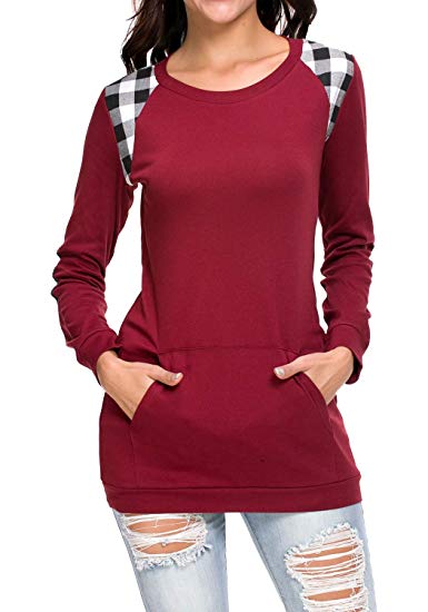 levaca Womens Long Sleeve Loose Casual Tunic Tops Pullover with Pockets