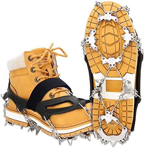 EIVOTOR 【Upgraded 24 Spikes】 Walk Traction Ice Cleat Spikes Crampons,Ice Snow Grips for Footwear for Walking, Jogging, Climbing, Hiking on Snow and Ice