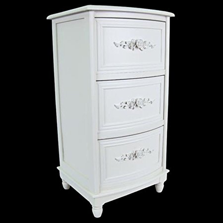 Shabby Chic White Chest Of 3 Drawers Cabinet Bedside/Side/Lamp Table