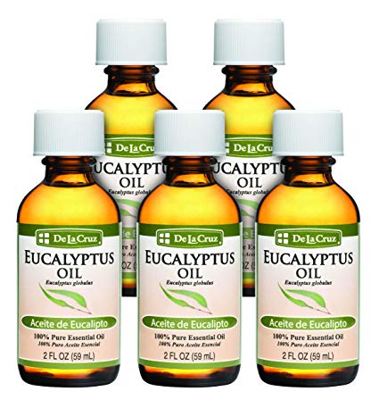 De La Cruz Pure Eucalyptus Essential Oil, Steam Distilled, Bottled in USA 2 FL. OZ. (5 Bottles)