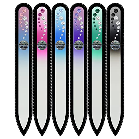 Mont Bleu Gift Set of 5   1 free Glass Nail Files hand decorated with crystals from Swarovski - Handmade - Czech Tempered Glass - Excellent Nail Filing Tools - The Best Gifts - Crystal Nail File