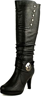 TOP Moda Womens Win-45 Knee High Round Toe Slouched High Heel Boots