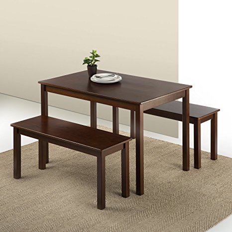 Zinus Espresso Wood Dining Table with 2 Benches / 3 Piece Set